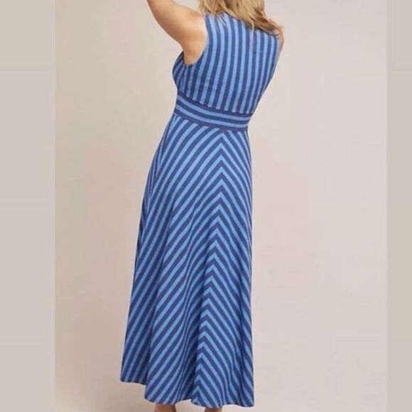 Maeve Anthropologie Bisevo Ribbed Blue Striped Maxi Dress Sleeveless Petite S - Picture 3 of 16